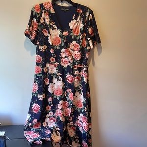 Dark blue wrap dress with flowers , size 12